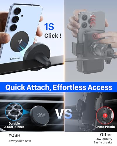 YOSH Car Phone Holder, Magnetic Phone Holder with Strong Upgraded Magnets, Super Stable Air Vent Cradle Compatible with iPhone & Samsung Includes Metal Plates, Car Accessories