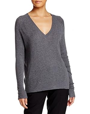 Theory Kommie Pointelle Knit Grey Wool V-Neck Sweater