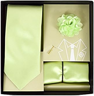 Men's Microfiber Lime Green Matching Necktie Tie, Hanky and Lapel Pin Box Set