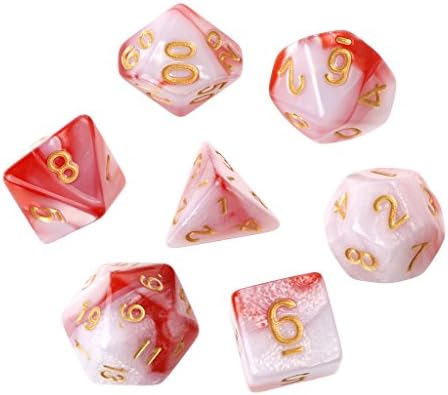 Suweqi 7pcs/Set Die Series Acrylic Polyhedral Dice Beads For TRPG Board Game Dungeons And Dragons D4-D20 For Party Family DIY Games (Red+White)