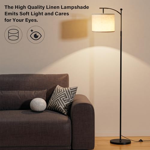 Aooshine Floor Lamps for Living Room, 60" Modern Arc Standing Lamp with 3 Color Temperatures, Beige Lampshade & Foot Switch, Standard Corner Lamp for Bedroom Office Dorm Room(9W Bulb Included)