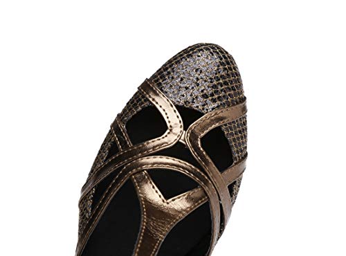 TDA Womens Mid Heel Brown PU Leather Salsa Tango Ballroom Latin Party Dance Shoes CM101 4 M US - Thumbnail 4