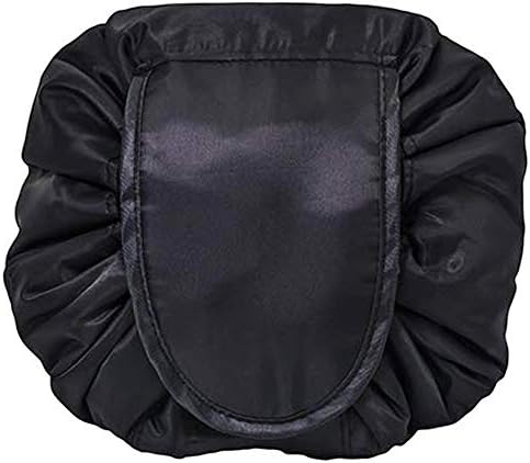 Portable Cosmetic Bag Drawstring Makeup Bag Waterproof Quick Pack Travel Case Toiletry Bag Pouch Casual Lazy Large Capacity Storage Organizer, Black