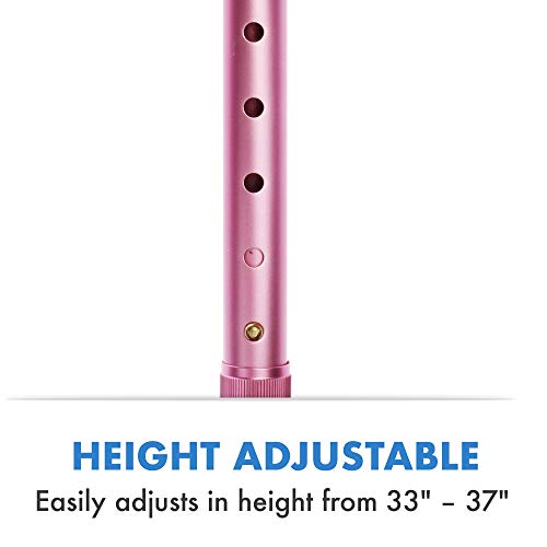 Pivit Walking Cane for Men & Women | Self Standing, Adjustable Offset Balance Stick 4 Point Quad Cane Tip | Lightweight & Sturdy Mobility Walker Aid for Arthritis, Elderly, Seniors & Handicap (Pink)