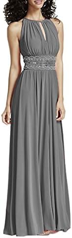 Danadress Women's Chiffon Halter Straps Keyhole Beading Long Bridesmaid Dresses Formal Gowns