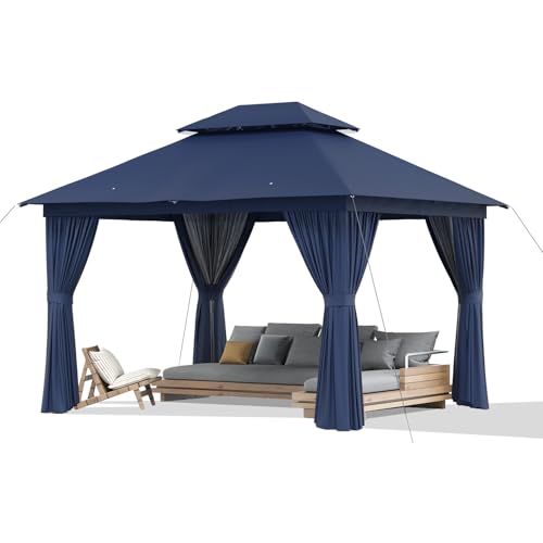 JolyDale 12x10 Ft Double Roof Gazebo with Mosquito Netting & Curtains, Waterproof Outdoor Canopy image 10