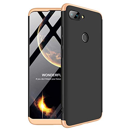 MYLBOO, 3-in-1 Protective Cover Compatible with Xiaomi Mi 8 Lite, [3 in 1] 360-degree Body Protection, [Scratch-Proof] [Shockproof] Matte Ultra-Thin PC Hard Shell (Black+Gold)