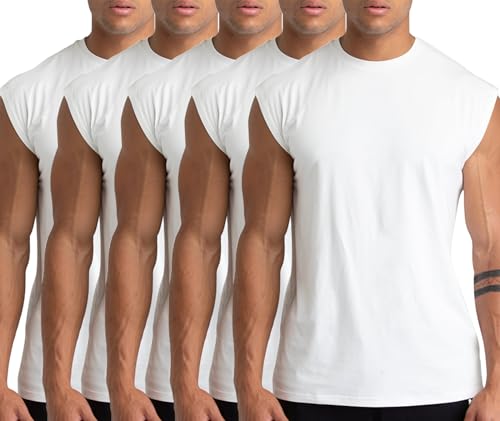 Holure 1 oder 3 oder 5 Pack Herren Baumwoll-Fitness-Tanktops Training ärmellose T-Shirts Athletische Muskel-Tank-Trainings-Bodybuilding-Shirts, XL thumbnail 1