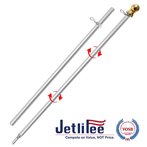 Jetlifee Tangle Free Spinning Flag Pole Veterans Owned Biz. 6ft Aluminum No Tangle Spinning Pole Silver Colored Globe Rust Free Wind Resistant Any Home, Residential Commercial Use(Flag Pole Only)