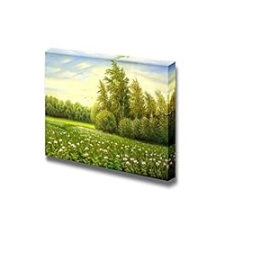 Canvas Prints Wall Art - Flower Field with Trees and Bushes | Modern Wall Decor/Home Decoration Stretched Gallery Canvas Wrap Giclee Print. Ready to Hang - 12" x 18"