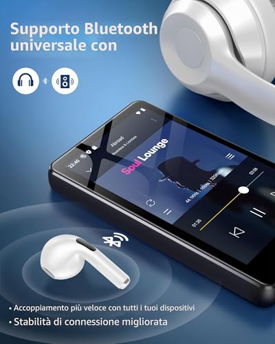 Spotify MP3 Player with Bluetooth and WiFi, AGXOV MP4 Music Player with 4.02 Inch Touchscreen Screen, Portable Android MP3 with Audible, Deezer, Play Store, Black | MP4 Lettore Musicale con Schermo Touchscreen da 4,02 Pollici, MP3 Android Portatile con Audible, Deezer, Play Store, Nero