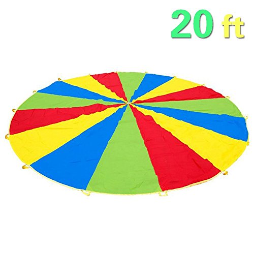Parachute for Kids, Everfunny Children 210T Rainbow Play Parachute 20ft with 16 Handles for Kids Cooperation Group Play
