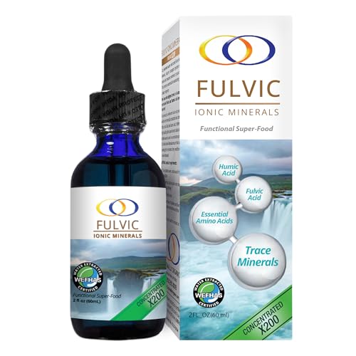 Optimally Organic Water Extracted Fulvic Ionic Minerals X200 - Patented BioActive Fulvic Acid, Humic Acid, Trace Minerals, Electrolytes & Essential Amino Acids - 5+ Month Supply