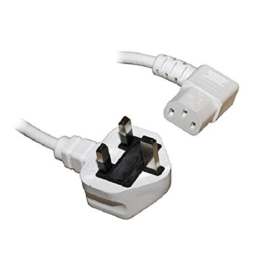 electrosmart 10m Mains Power Cable with 90 Degree Right Angled Kettle Type IEC Socket - Available in Black or White (White)