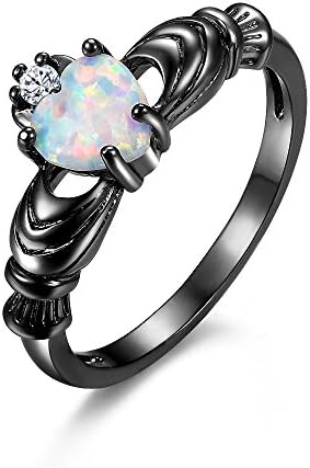 Kingwin Black Women's Claddagh Ring Heart-Shaped Opal Love Design Fashion Jewelry