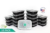 Meal Prep Containers | 2 Compartment | USA Made | Bento Box | 16 Pack Food Storage Lunchbox