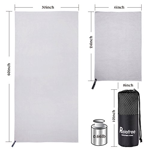Relefree Microfiber Towel, 2 Pack Travel and Sports Towel, Quick Drying, Lightweight, Ultra Absorbent, Compact for Fitness, Camping, Swimming, Backpacking, Beach, Yoga, Pilates, Gym, Bath, Shower