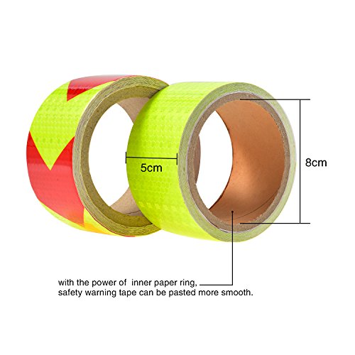 BBTO Reflective Warning Tape Fluorescent Safety Sticker Night Conspicuity Arrow Sticker, Arrow and Yellow, 2 Rolls