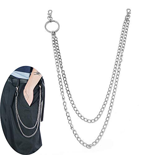 Juland Alloy Wallet Chain Hip Hop Key Chain Biker Trucker Keychain Waist Jeans Chain Motorcyle Punk Pants Trousers Gothic Rock Pocket Double Chain with 2 Lobster Clasp and Keyring