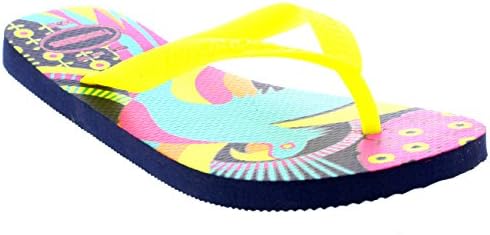 Womens Haviannas Fun Flat Beach Vacation Flip Flops Summer Sandals - Navy/Yellow - 6