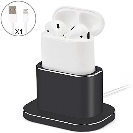 Airpods Dock,SENZLE Aluminum Desk Charger Charging Stand Dock Station for Apple Airpods Case-Silicone Bottom Protect Non-Slip ( GIFT lightning cable included)-Black