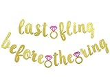Last Fling Before The Ring Gold Glitter Banner-Bachelorette Party Banner