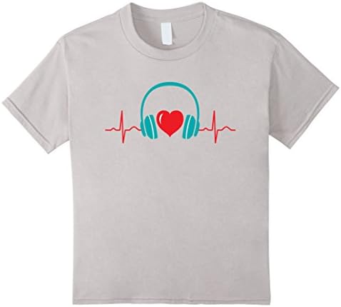 Kids Heartbeat Headphones Love Music Gift T-Shirt 10 Silver