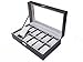 Sodynee 12 Mens Large Watch Box Black Pu Leather Display Glass Top Jewelry Case Organizer Box