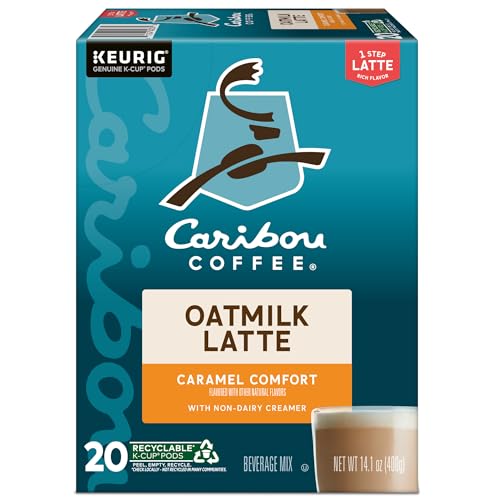 CARIBOU COFFEE CARAMEL COMFORT OATMILK LATTE, ONE STEP LATTE SINGLE SERVE KEURIG K-CUP PODS, 20-COUNT BOX