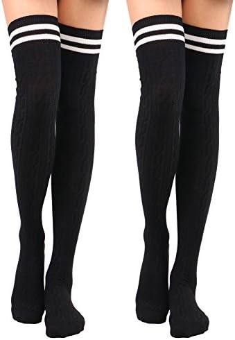 Women's Thigh High Cable Knit Striped Winter Socks – 1-3 Packs
