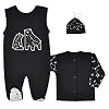 Fifiloo Baby 3-delige babyset romper/shirt/muts voor jongens en meisjes kledingset, zwart (zwart universe), 80 (12…