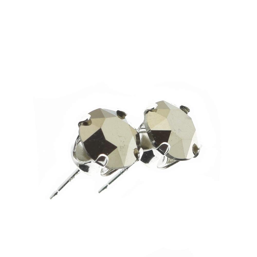 pewterhooter 6mm Sterling Silver Crystal Stud Earrings for Women (Vintage Gold)