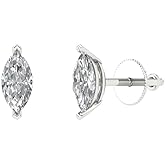 14K White Gold White Sapphire Stud Earrings with Push back - Hypoallergenic, 1 cttw - Minimalist Women's Fine Jewelry