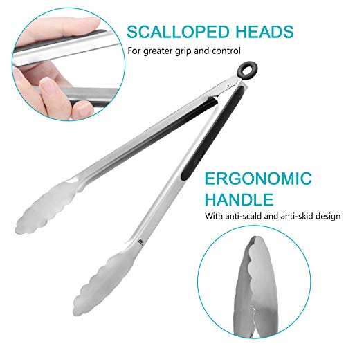 Kitchen Tongs, Cooking Salad Tongs with Silicone Tips Tongs for Cooking Serving Tongs Silicone Rubber Tongs Set Stainless Steel Kitchen Tongs Set of 2, Locking Metal Food Tongs Non-Slip Grip - Thumbnail 2