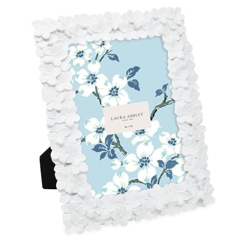 Laura Ashley 12.7x17.8 cm, weiss, strukturiert, handgefertigt, Kunstharz, mit Staffelei und Haken fuer Tischplatte und Wand, dekoratives Blumen-Design, Heimdekoration, Kunst (12.7x17.8 cm, weiss)