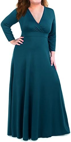 Plus Size Maxi Dress for Women with 3/4 Sleeve Deep V Neck Solid Color Wedding Evening Party Dress