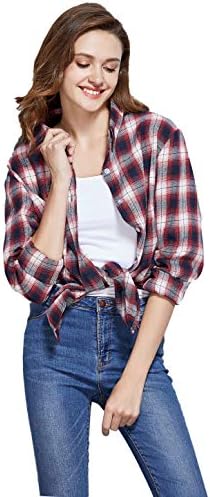GUANYY Women's Long Sleeve Casual Loose Classic Plaid Button Down Shirt