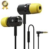 Marsno M1943 Earbuds Audio in-Ear Headphones with Microphone Noise Isolating in-Ear Memory Foam - Ear Buds with Powerful Bass and Pure Sound - [ 3.5mm Jack, Premium Aluminum Construction ] Black