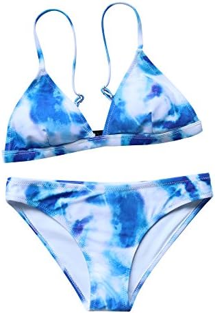 LEESMILE Women Padded Printing Sexy Triangle Bikini Set 2 Pieces Swimsuit Bathing Suit (XL, Blue)