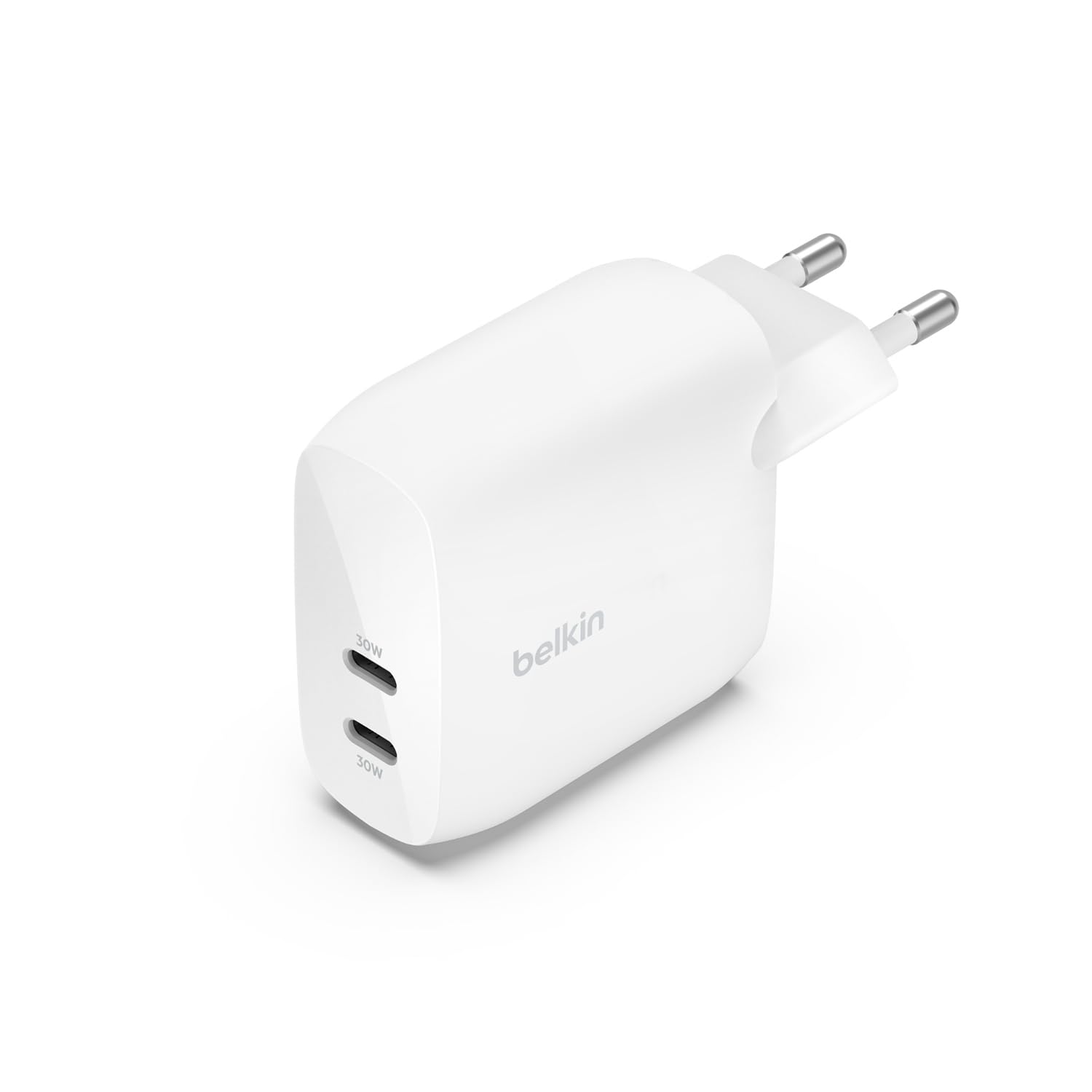 Belkin BoostCharge USB-C PD-Ladegerät mit 2 Anschlüssen und PPS, 60 W für Apple iPhone 17/16/15, iPad, Samsung Galaxy, Google Pixel, kompatibel mit USB-C/Lightning-Kabel und USB-C/USB-C-Kabel – Weiß