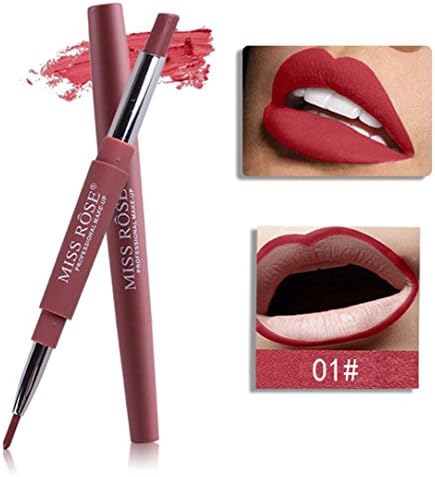2 in 1 Double-end Lipliner, Wakeu Waterproof Long Lasting Lipstick Lip Glosses Pencil 8 Color (01 #)