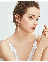 FIBO STEEL - Pendientes colgantes de piedra de cuarzo para mujeres y niñas