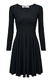 Meaneor Women Log Sleeve Casual Scoop Neck Fit and Flare Dress