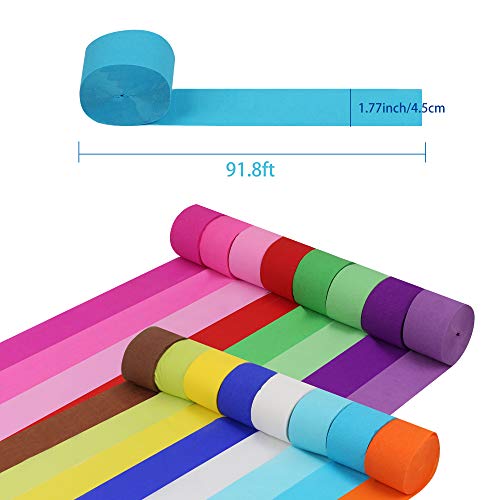 16 Rolls 489.6 Yard Polychromatic Crepe Paper Streamer Backdrop Paper Decorations Rainbow Crepe Paper in 16 Colors, for Party Birthday,Wedding Ceremony,Concert and Various Large Festivals Decoration