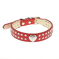 Ewandastore Cute 2 Rows Rhinestone Bling Heart Studded Leather Dog Leash Dog Collar for Small or Medium Dog Pet