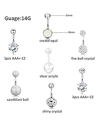 Milacolato - 10   12 anillos de ombligo de acero inoxidable para mujer y niña, piercing de ombligo de acrílico CZ