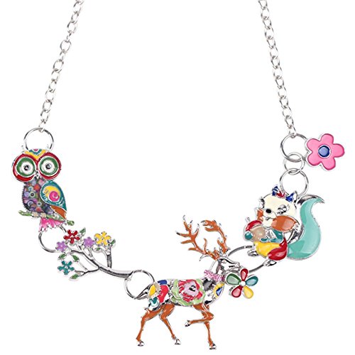 Multicolor Stag Deer Squirrel Owl Necklace Chain Moose Alloy Maxi Collar Choker