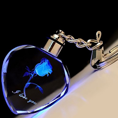 Laser engraved rose crystal led light key-chain-various…