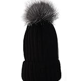 Mfurs Womens Winter Fur hats Real Large Removable Fox Fur Pom Pom Beanie Hat (Silver)