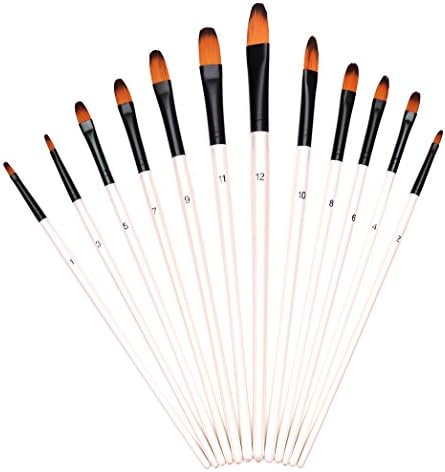 Paint Brushes Set, Professional Filbert Tipped Brushes 12 pcs Nylon Hair Artist Acrylic Paintbrushes, Watercolor Acrylic Oil Crafts Miniature & Rock Painting Face Painting and Gouache Nail Art